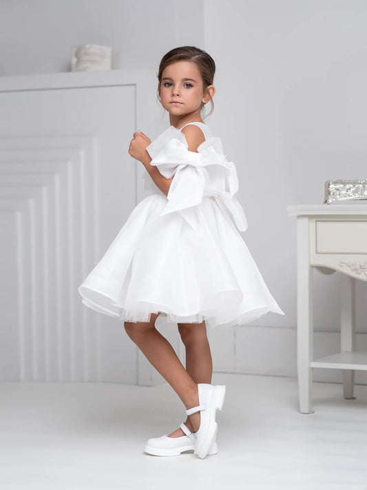 Bello Formal dress with bows for a young princess off white