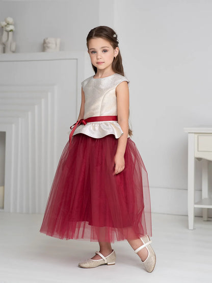 Party Set Two-color dress with a peplum and bright tulle skirt burg. Ramadan Set