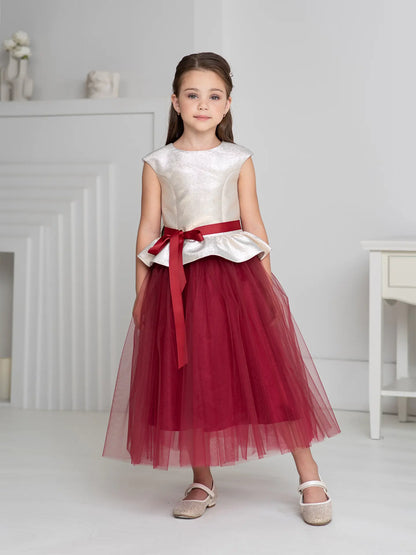 Party Set Two-color dress with a peplum and bright tulle skirt burg. Ramadan Set