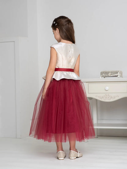 Party Set Two-color dress with a peplum and bright tulle skirt burg. Ramadan Set