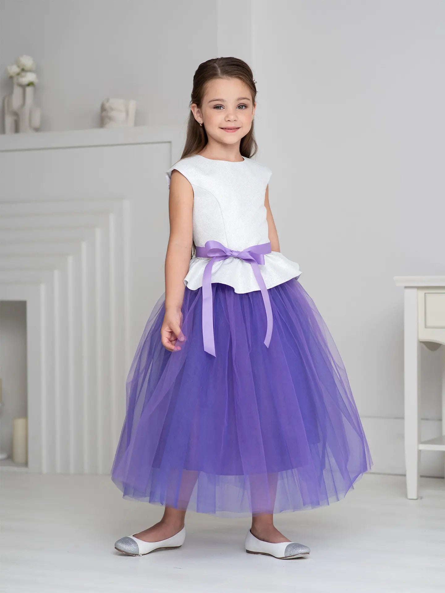 Party Set Two-color dress with a peplum and bright tulle skirt purple. Ramadan Set