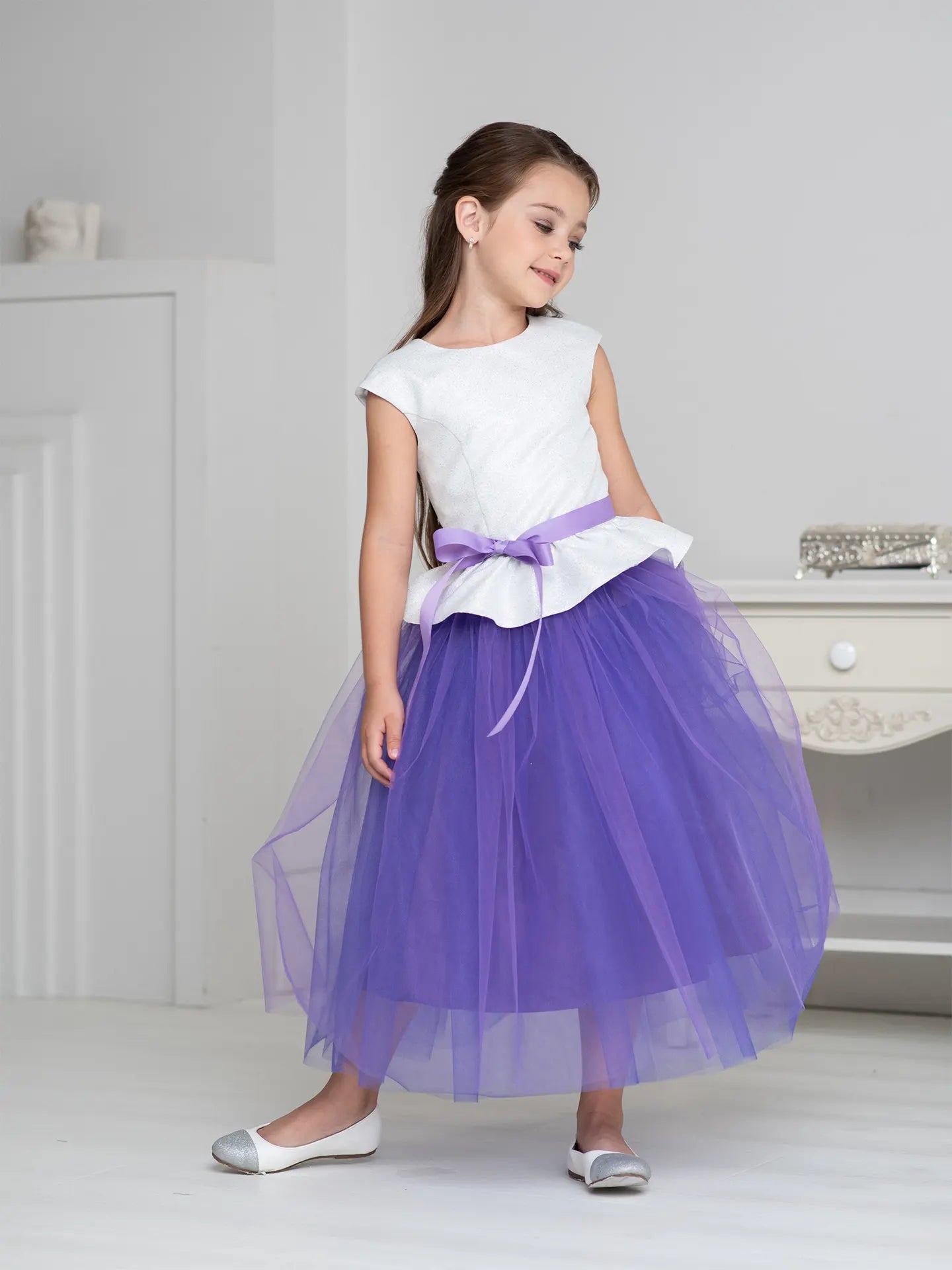 Party Set Two-color dress with a peplum and bright tulle skirt purple. Ramadan Set