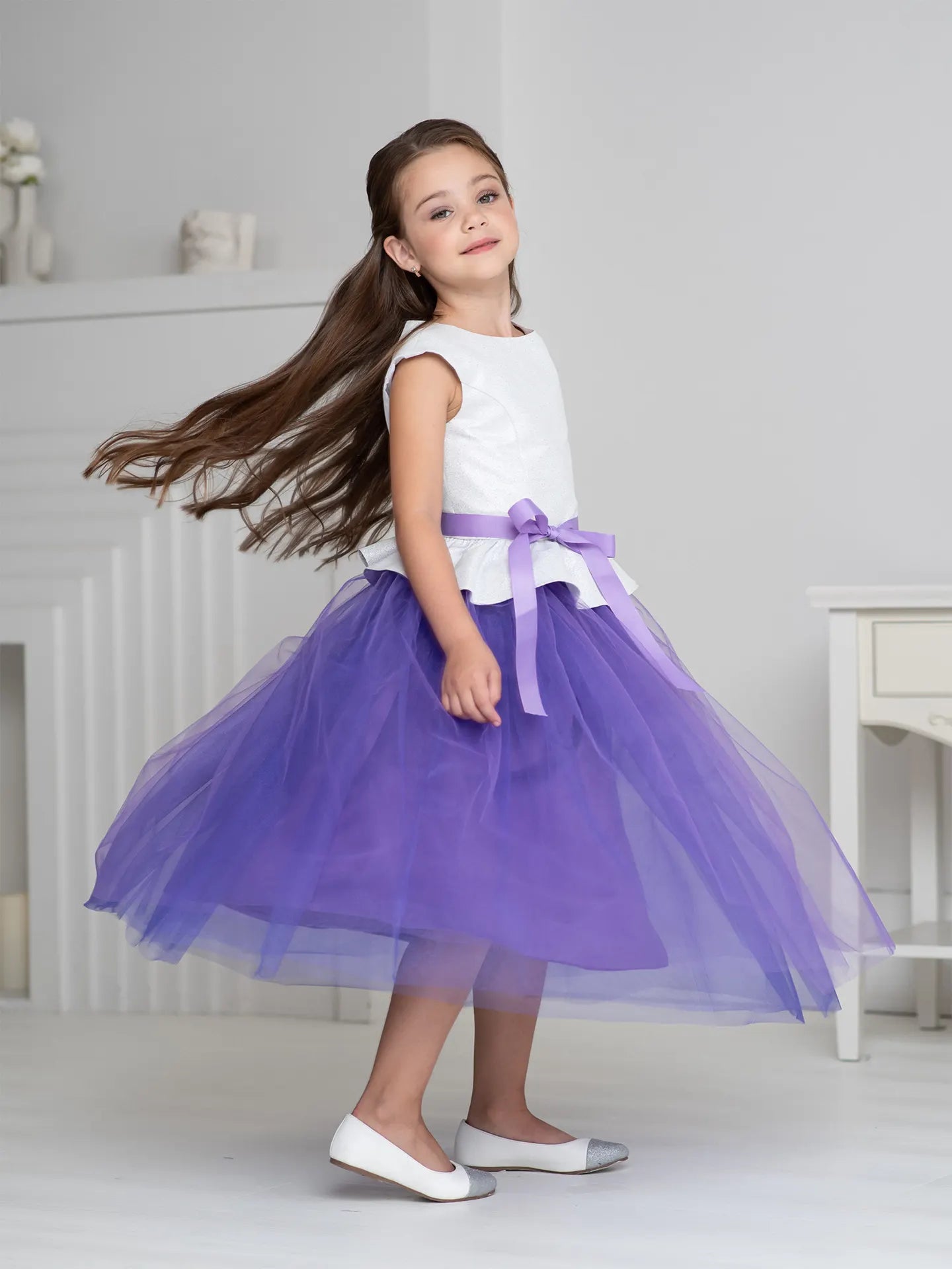 Party Set Two-color dress with a peplum and bright tulle skirt purple. Ramadan Set