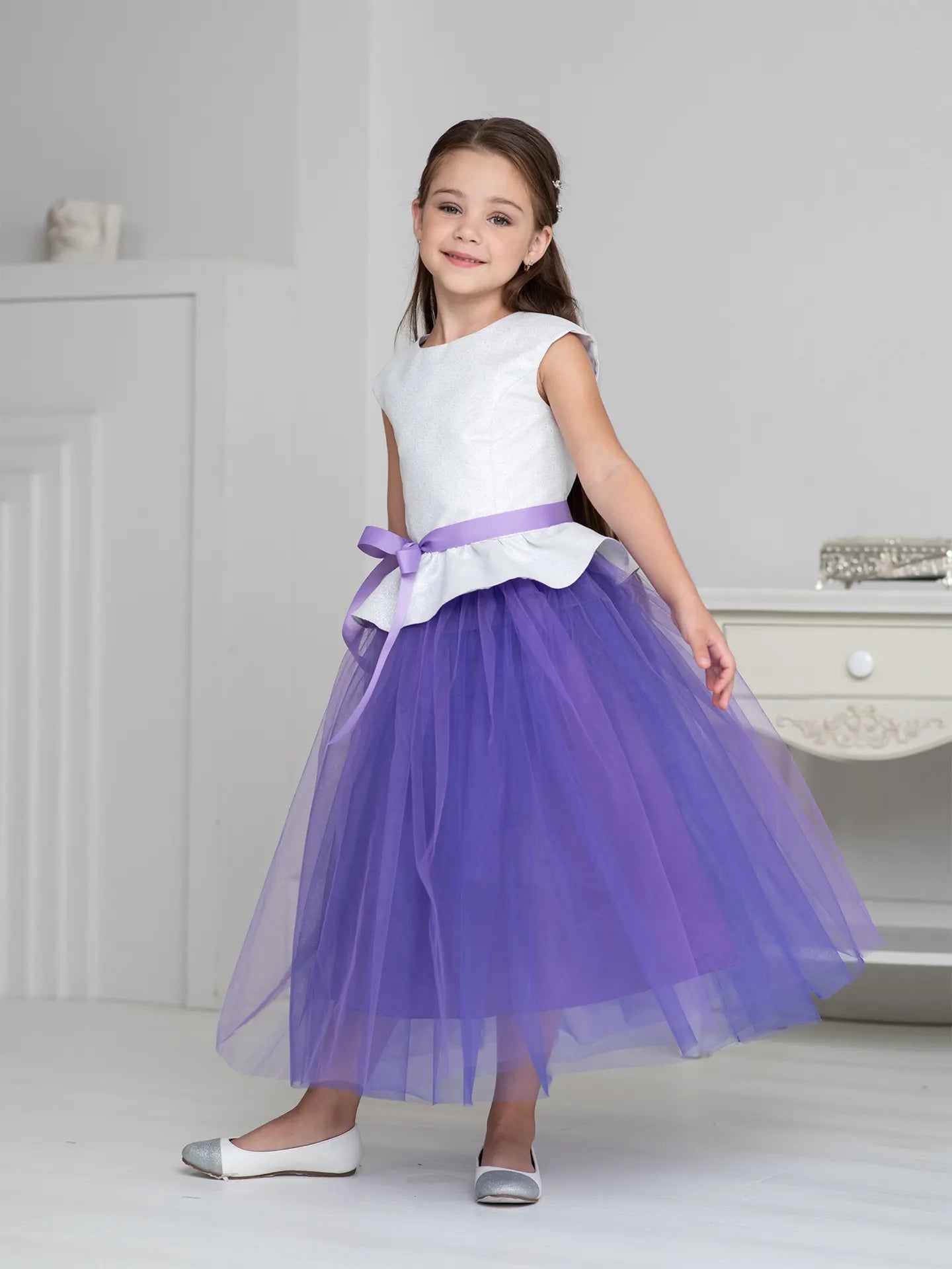 Party Set Two-color dress with a peplum and bright tulle skirt purple. Ramadan Set