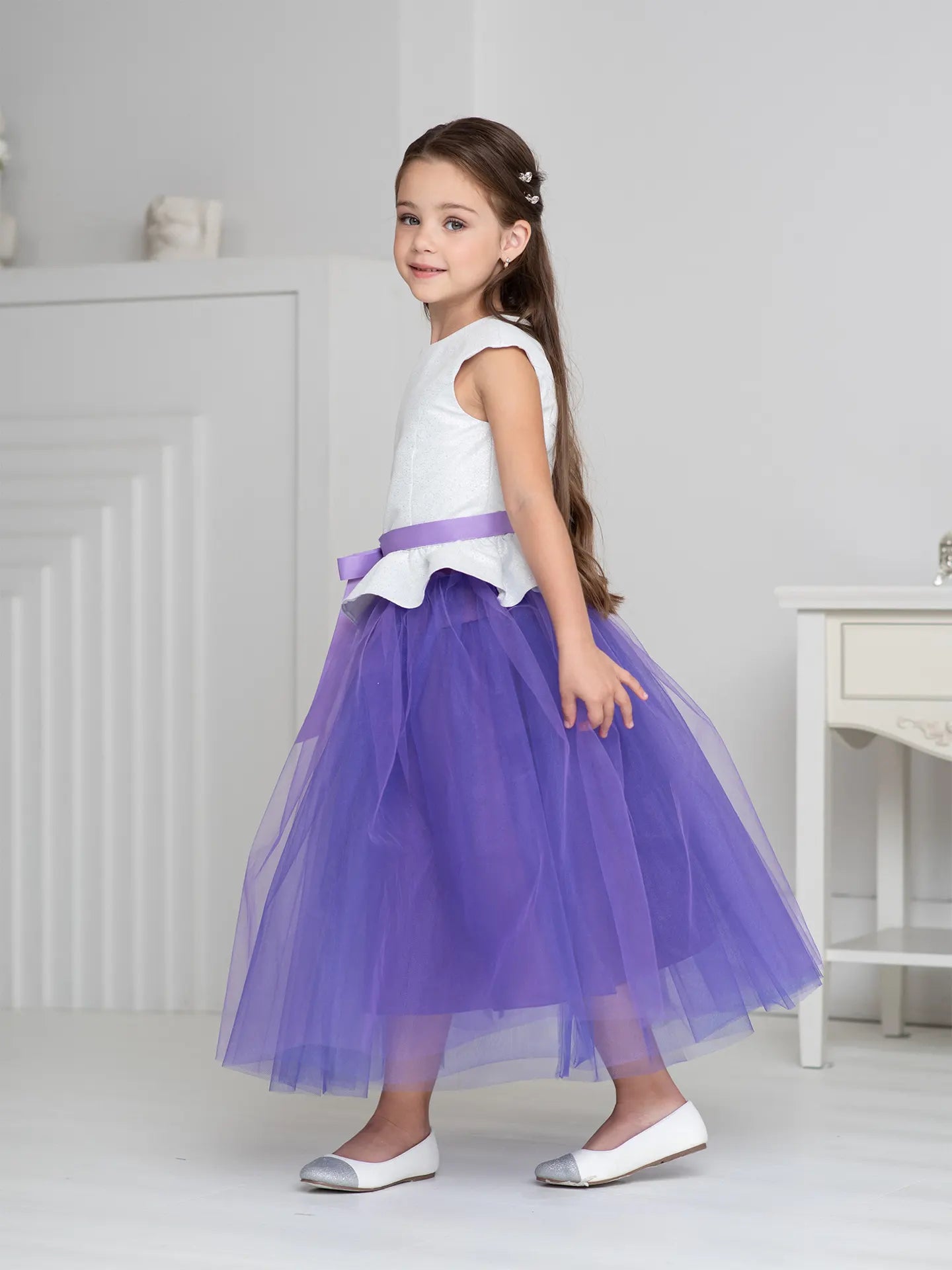 Party Set Two-color dress with a peplum and bright tulle skirt purple. Ramadan Set