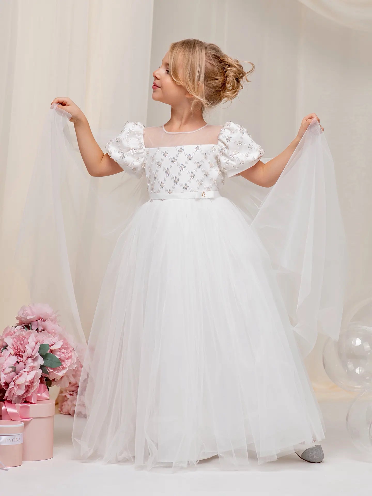 princess diana flower girl dresses Diana Dress. Full length princess dress pink lace detail. Puffy White lace baby girl princess dress, big bow baby girl dress for birthday