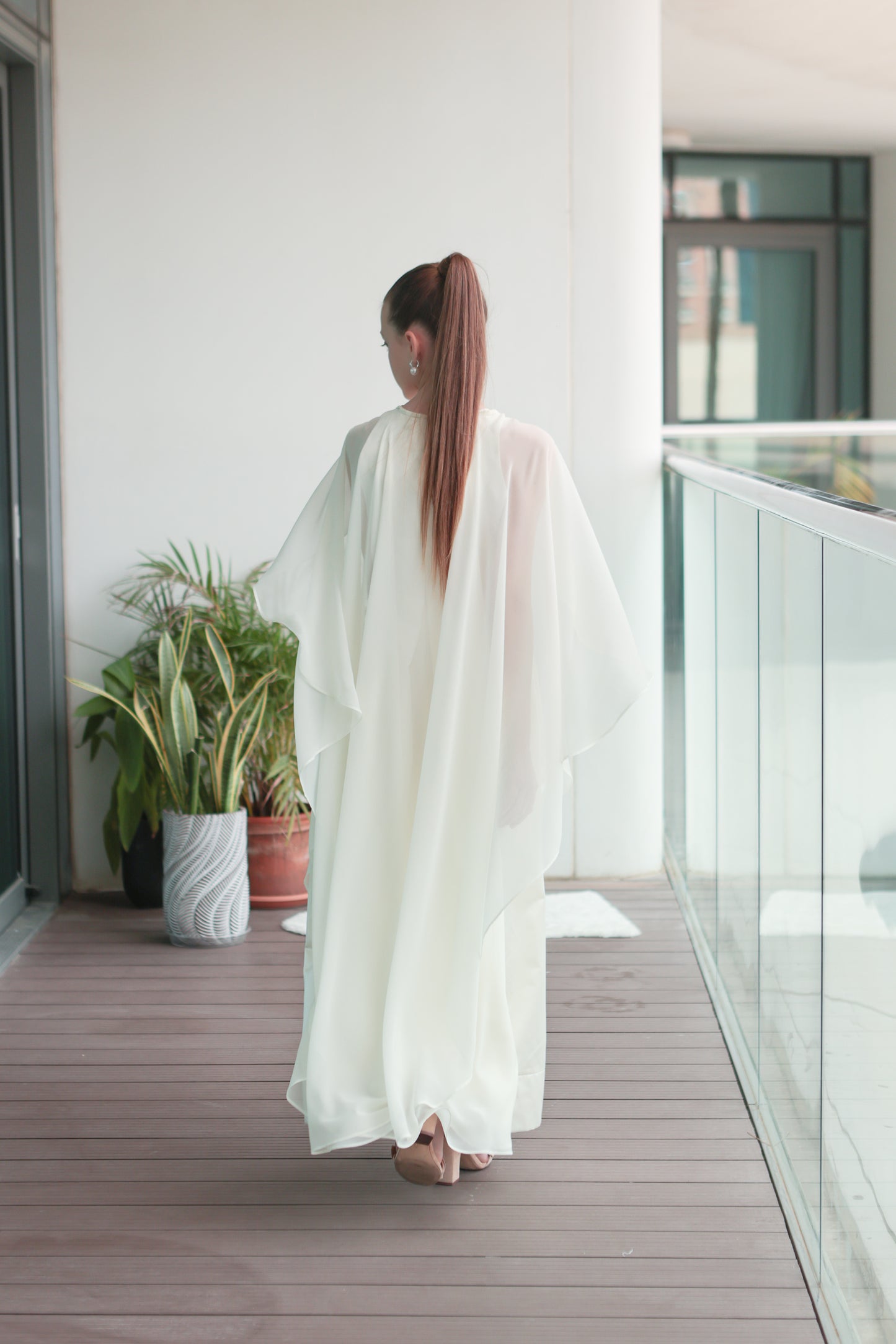 Stella  Ivory Girls Evening Dress with Crystal Waist Detail & Detachable Chiffon Cape