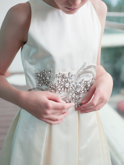 Stella  Ivory Girls Evening Dress with Crystal Waist Detail & Detachable Chiffon Cape