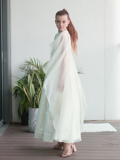 Stella  Ivory Girls Evening Dress with Crystal Waist Detail & Detachable Chiffon Cape