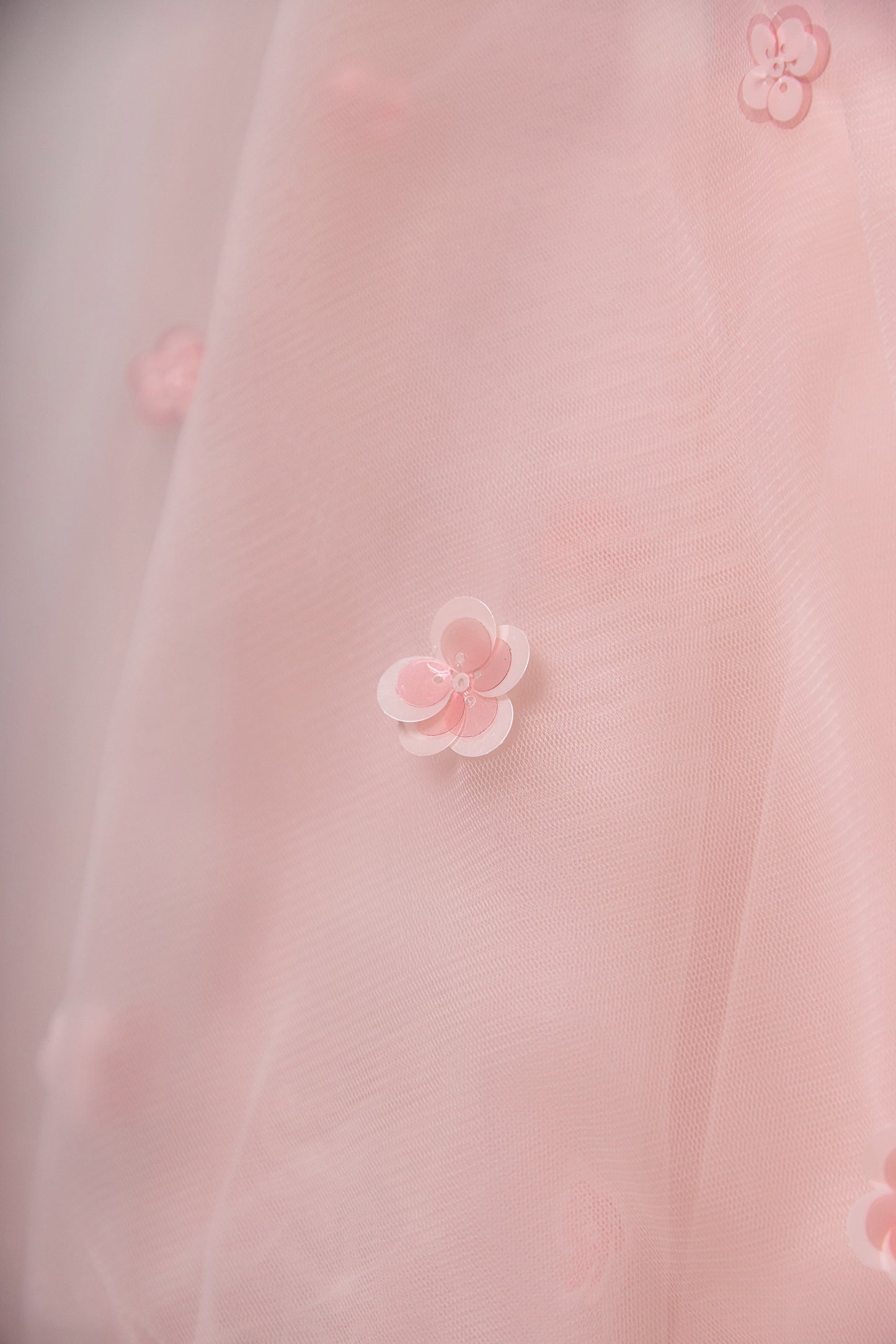 Cornelia Blush Pink Girls Occasion Dress with Floral Tulle & Long Sheer Sleeves