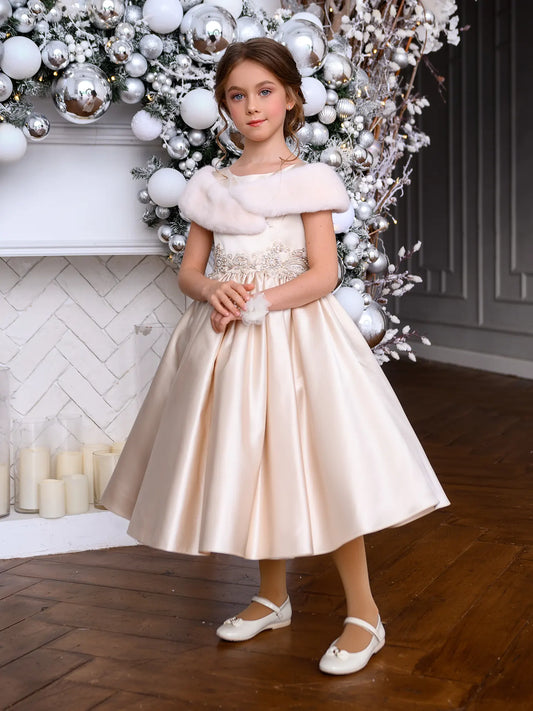 Anastasia Elegant dress with removable mink collar