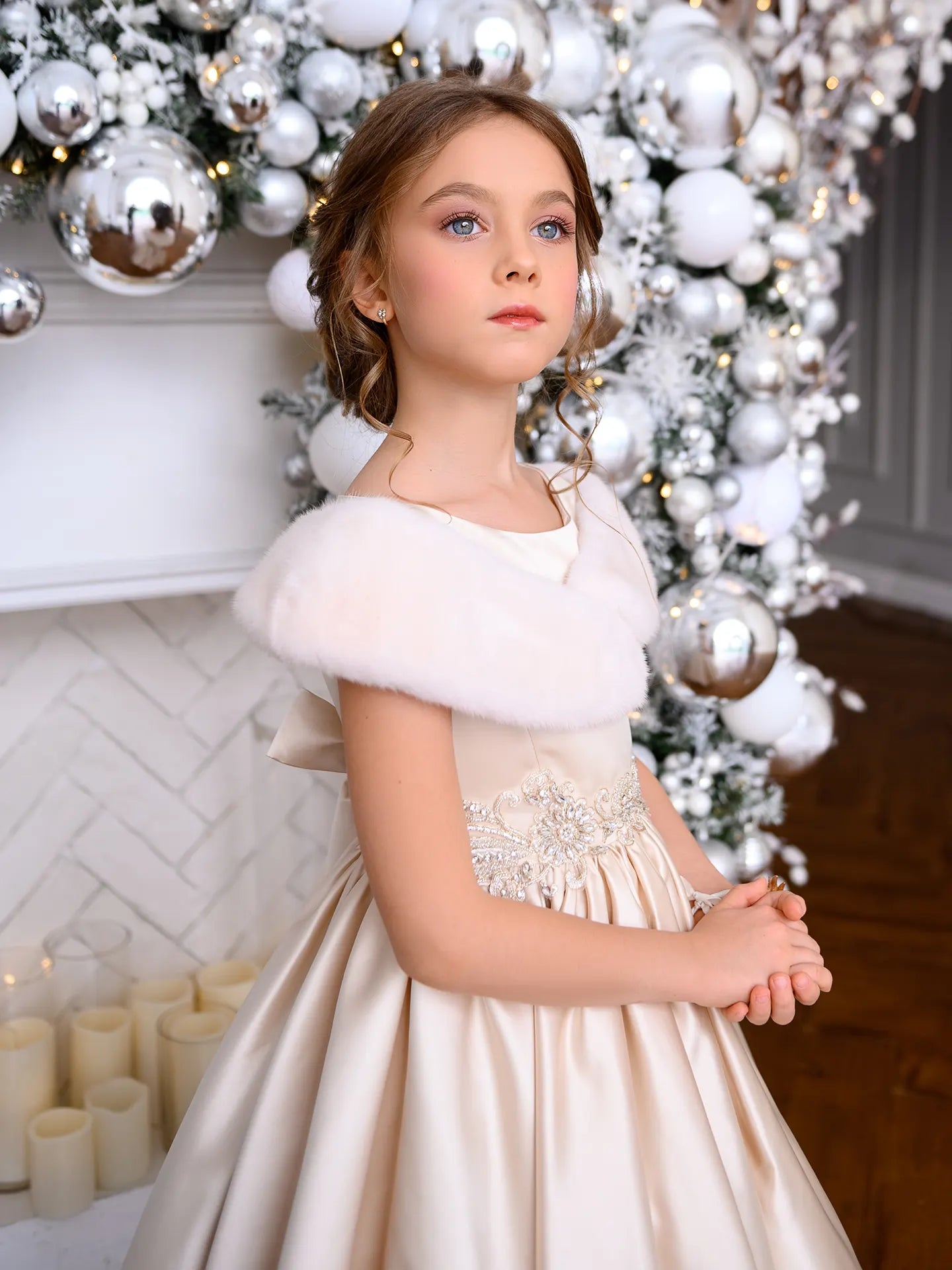 Anastasia Elegant dress with removable mink collar