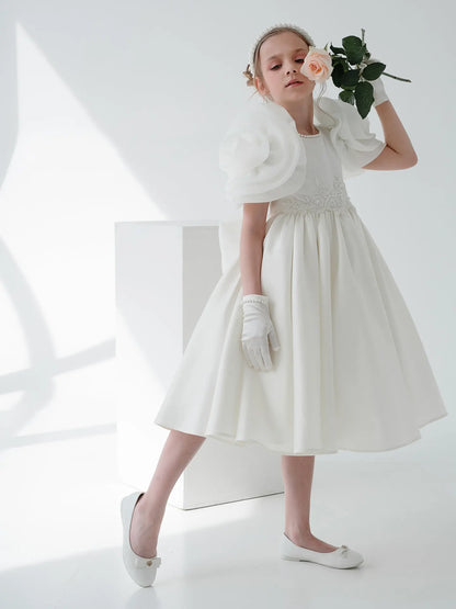 Mirana Designer elegant dress with rose-shaped sleeves