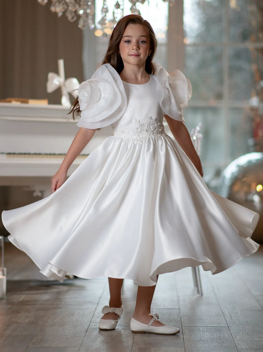 Mirana Designer elegant dress with rose-shaped sleeves