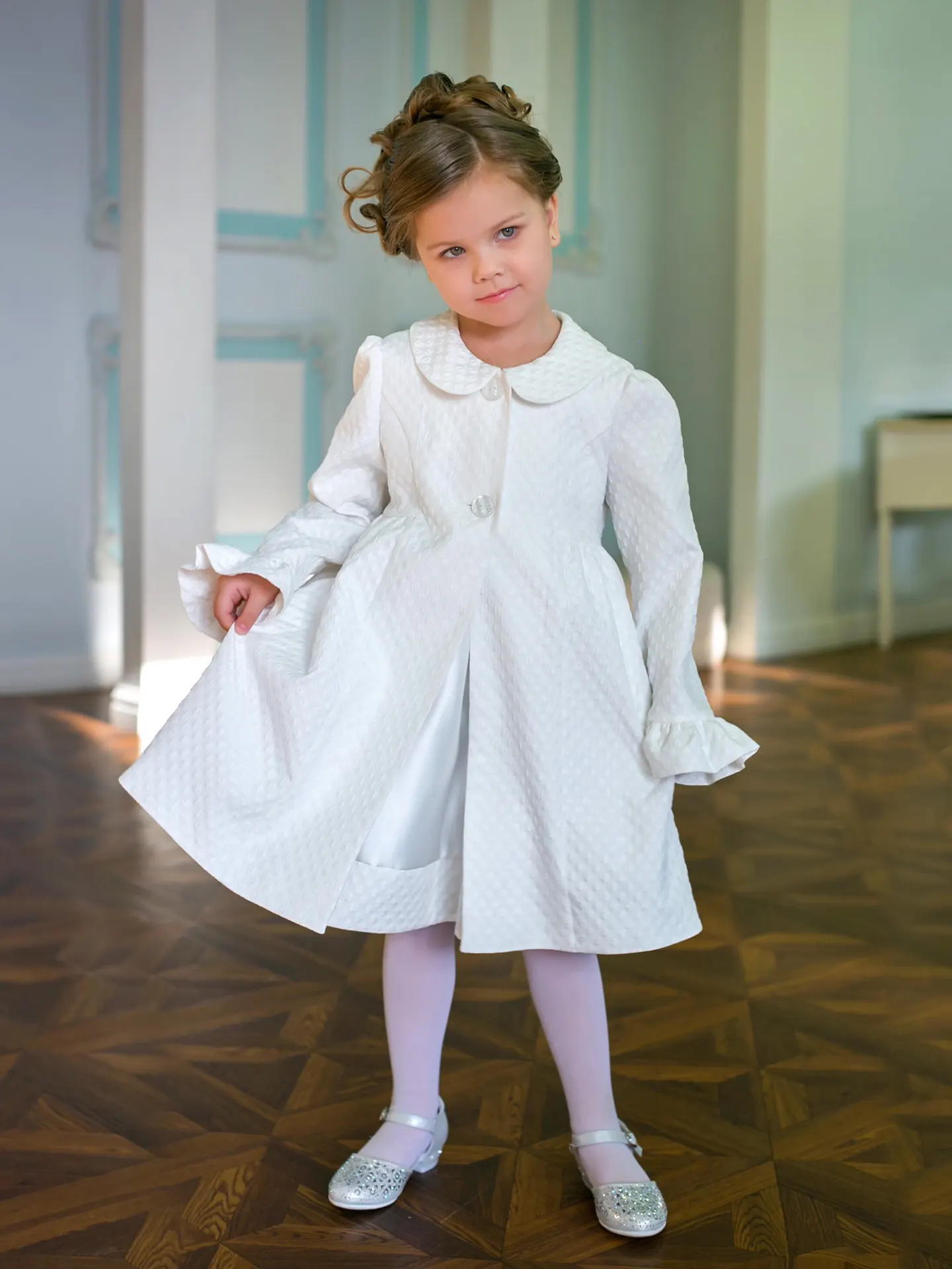 Occasion white dress and coat for girl