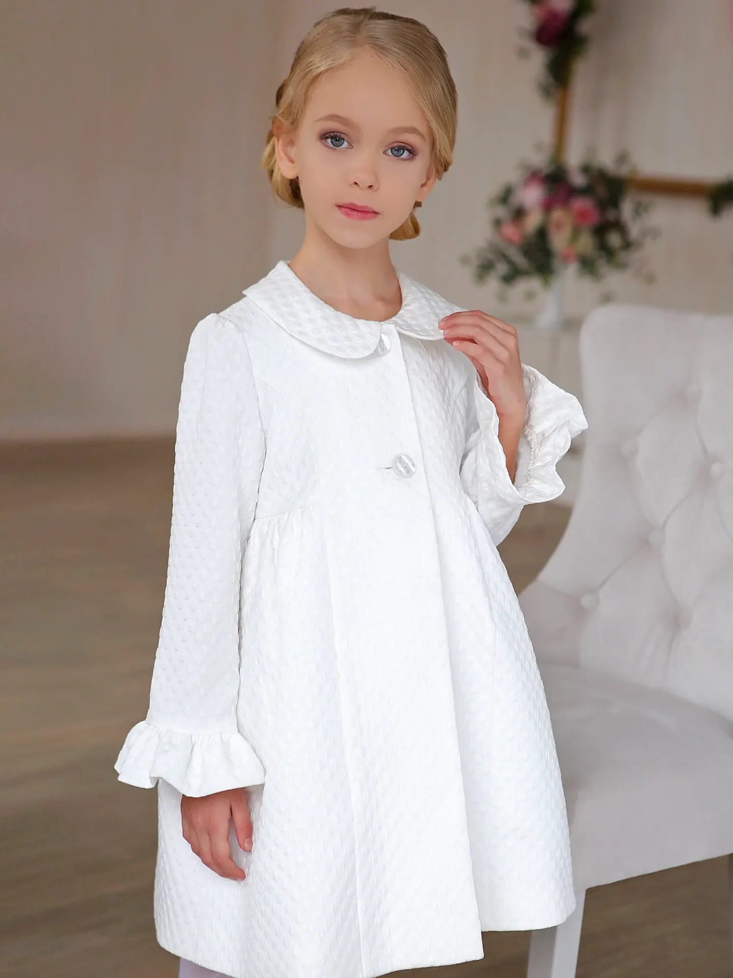 Stylish, High-quality, Comfortable off-white coat and dress for girl