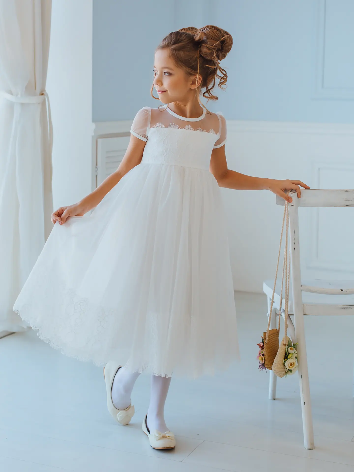 Yoke, Fit and flare off-white dress for girl
