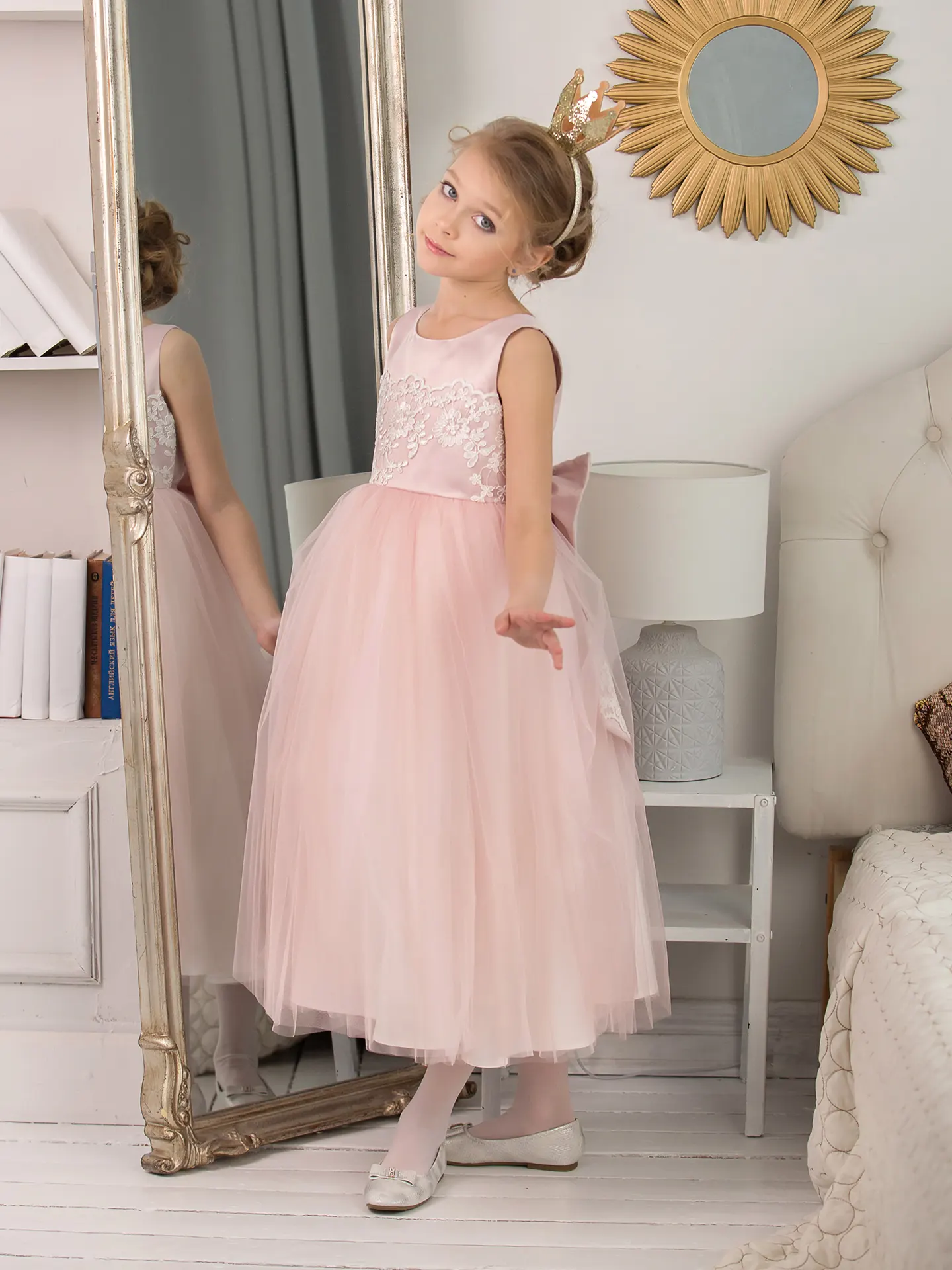 Aline, Gathered pink girl's dress for a special occasion