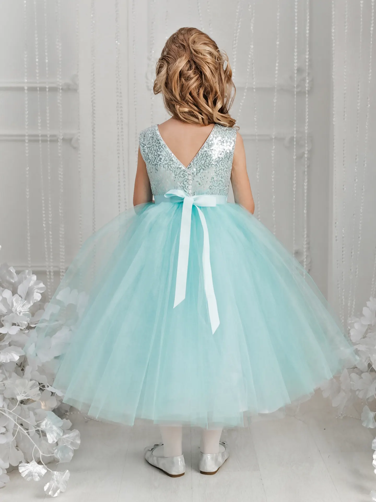 Party girl's dress with sequins and wide tulle skirt