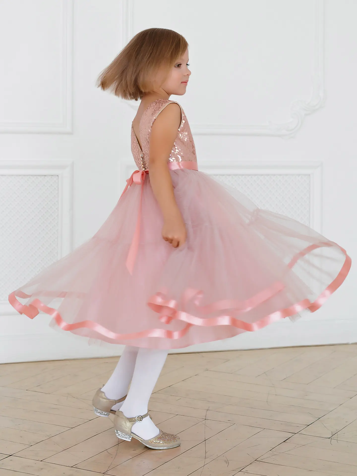 Bouffant, Cocktail girl's dress with wide tulle dance skirt