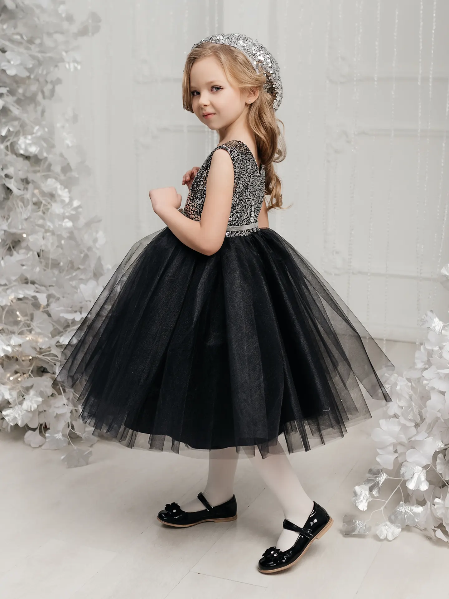Designer, High-quality, Comfortable, Dubai, Occasion girl's dress with sequins and wide tulle dance skirt