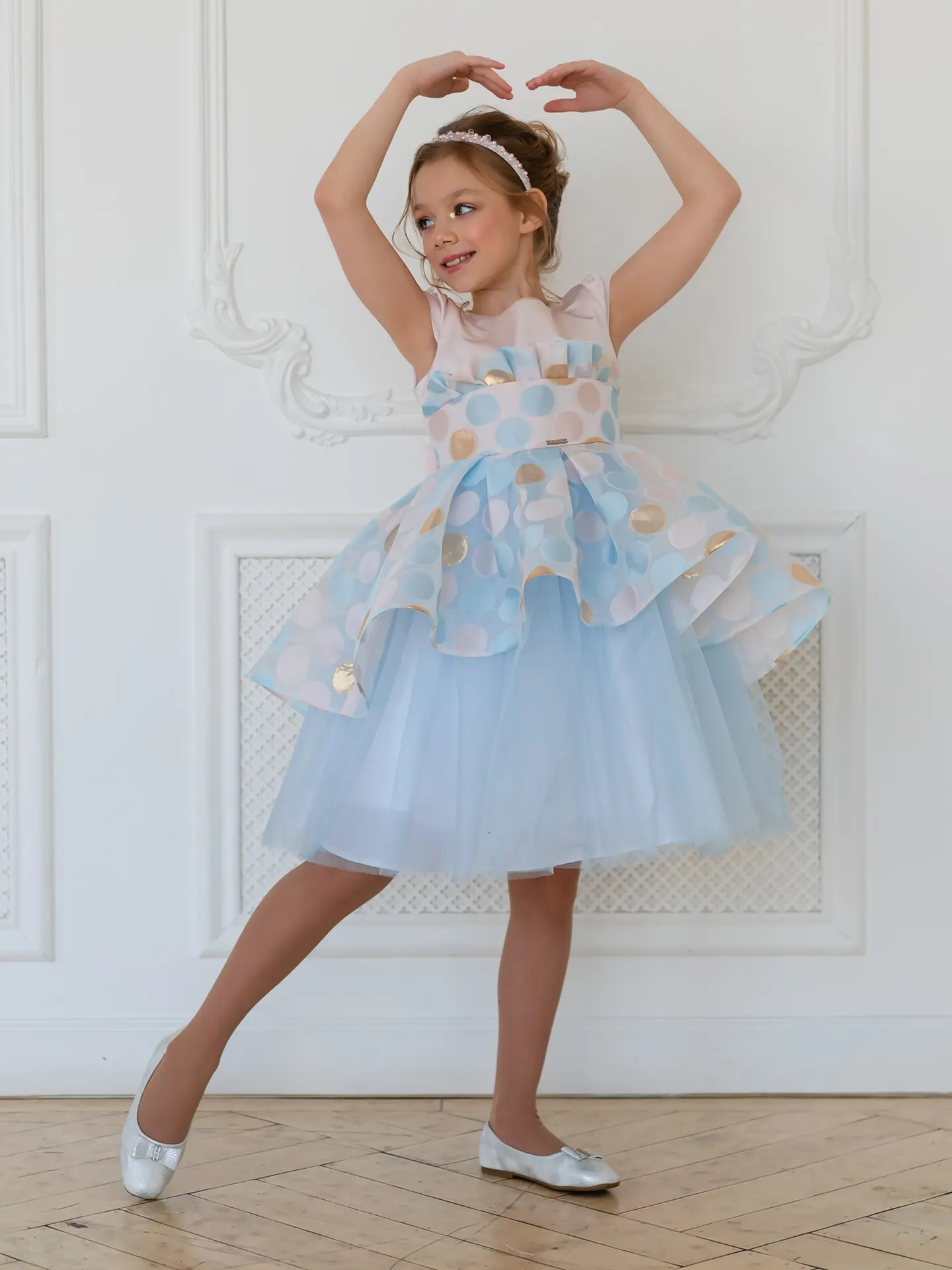 blue gold girl's dress for a special occasion