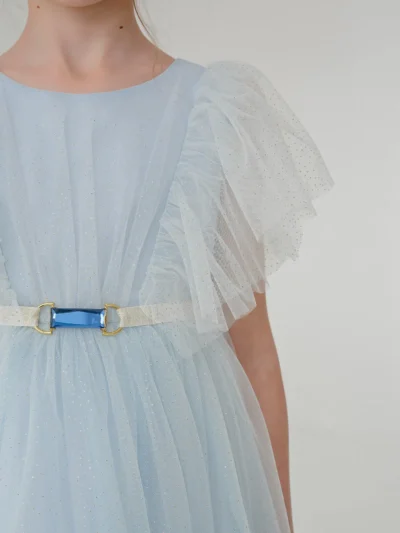 Aline, Fit and flare girl's dress with crystal on the belt