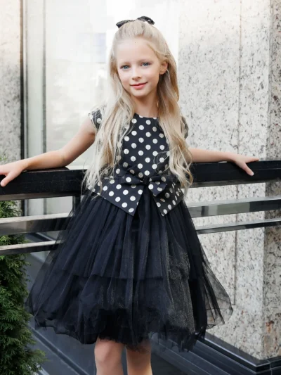 Trendy Retro style girl's dress with tiered skirt black Unona Finery