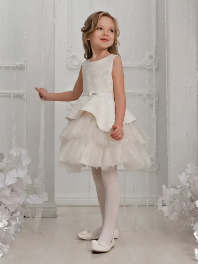 Fleur Cocktail, Skater, Fit and flare, Tutu off-white dress for a girl