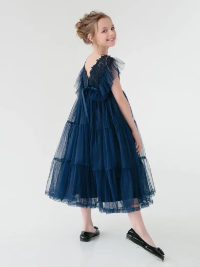 A-line, Fit and flare,Gathered, Maxi, Party girl's dress with tiered skirt