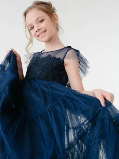 Fashion Solid-color navy blue Luxury girl's dress Affordable price from Dubai
