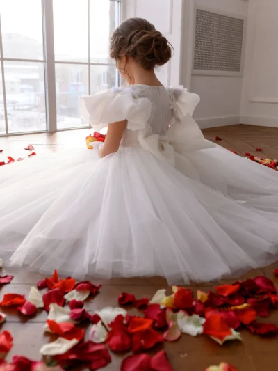 Boutique white girl's dress with wide tulle dance skirt Unona Finery