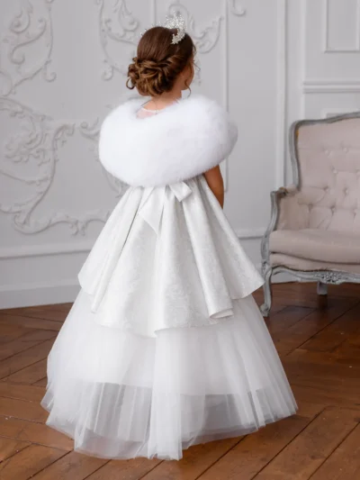 White Boutique girl's dress with fur collar