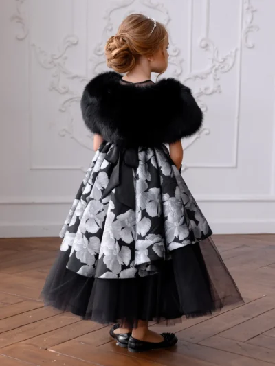 Formal, Maxi girl's dress with fur collar