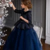 Polka dot, Fit and flare, Gathered girl's dress with wide tulle skirt Duchess