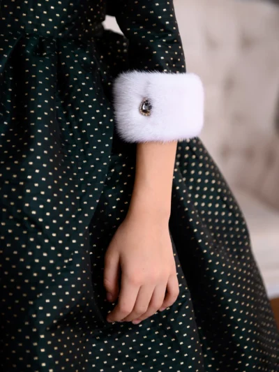 Stylish, High-quality girl's dress with fur and big crystals