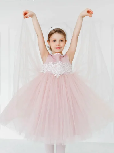 Chik Designer girl's dress with lace beads wide tulle dance skirt
