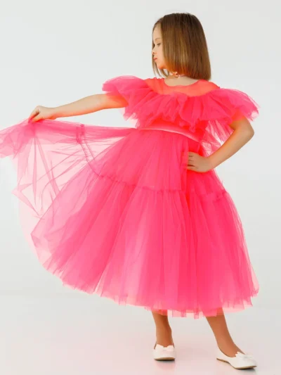 Lush Pink girl's dress for a special occasion with multi-layered tulle skirt